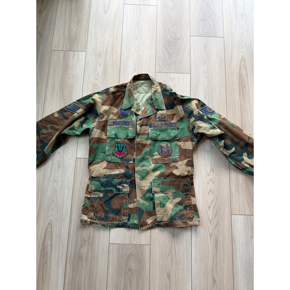 Vintage US Air Force BDU Field Jacket Mens Camo Ripstop Patched Woodland Camo